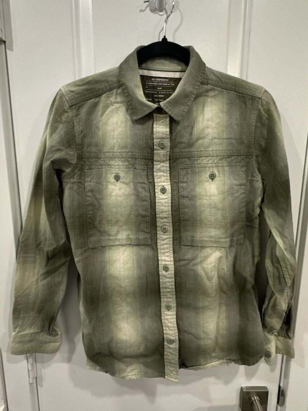 REI Co-op Women's Sage Green Plaid Cotton Flannel Long Sleeve Button Up Shirt